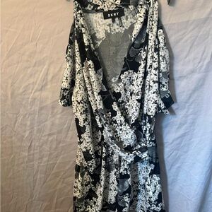 DKNY Monochrome Floral Wrap Dress